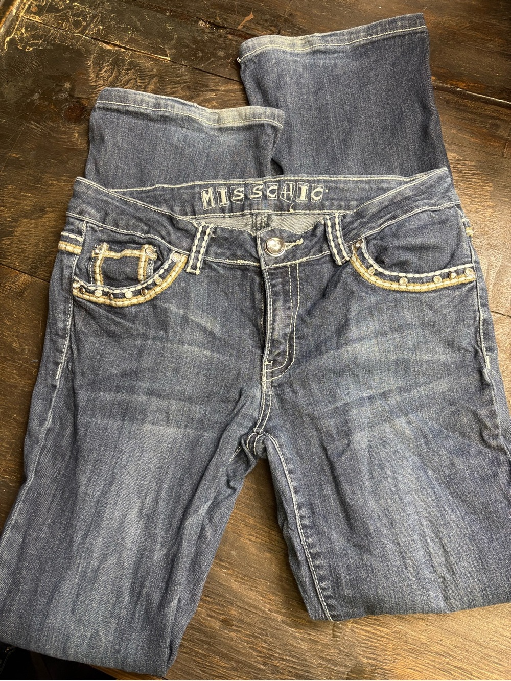 Miss Chic Jeans Dark Blue Women's Jeggings with Embellished Pockets
